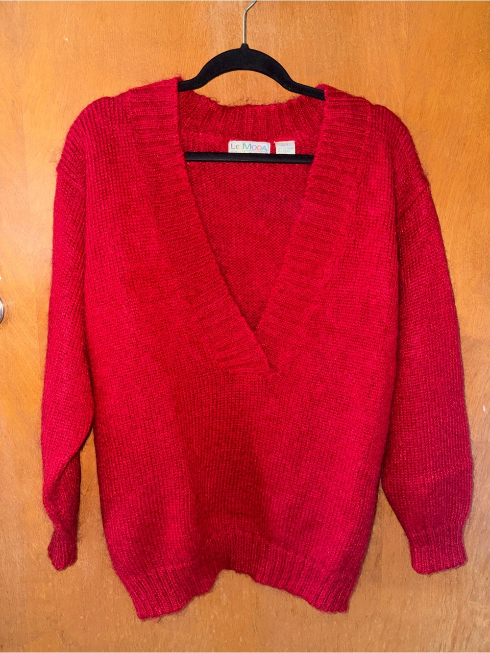 Moda Bright Red Deep V-Neck Women's Sweater